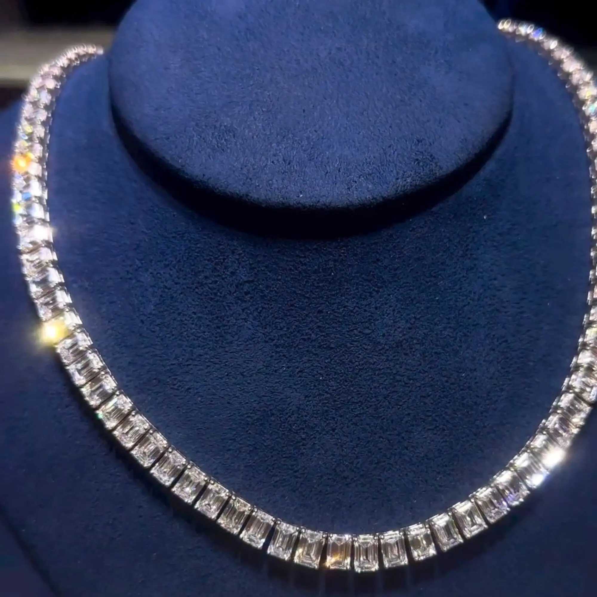 High Quality 50 Pointer Each Emerald Cuban Link Moissanite Diamond Chain 925 Sterling Silver White Gold Diamond Chain