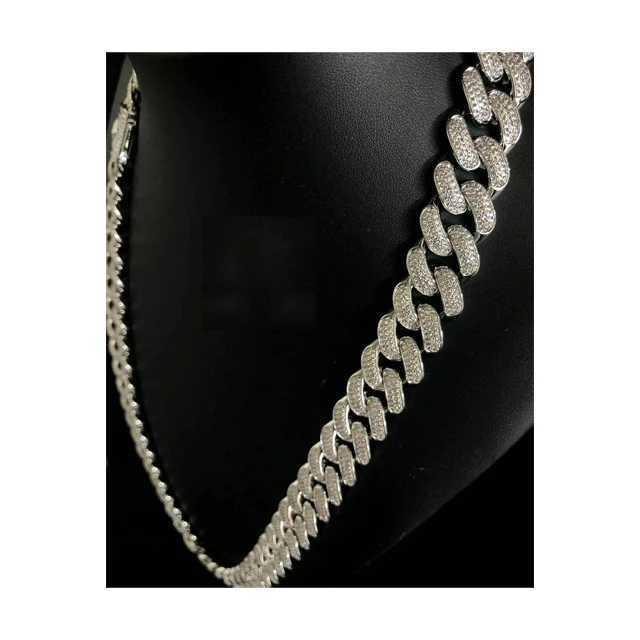 Arrival Miami Cuban Link Chain Vvs Moissanite Diamond Stubbed 925 Sterling Silver White Gold Plated
