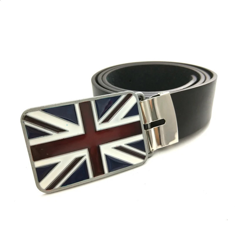 Belts Men High Quality Black Leather Belt Men with Union Jack British Flag Big Metal Belt Buckle Plus Size Belts 130cm 250214