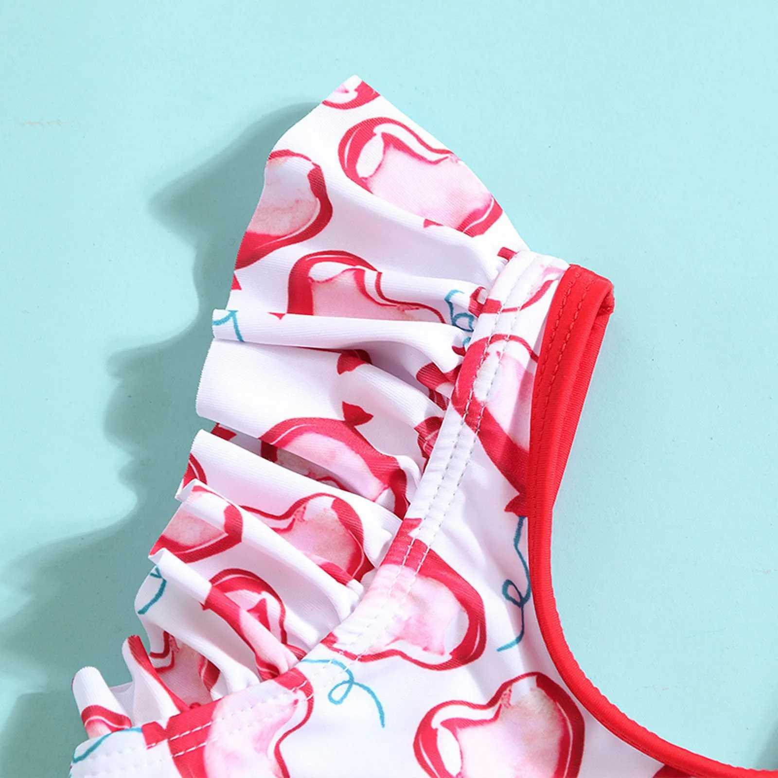 Swimsuit With Short Summer Toddler Girls Prints Ruffles 1 Piece Swimwear Beach Onesie Swimming Suits For Girls Size 8XJ250214