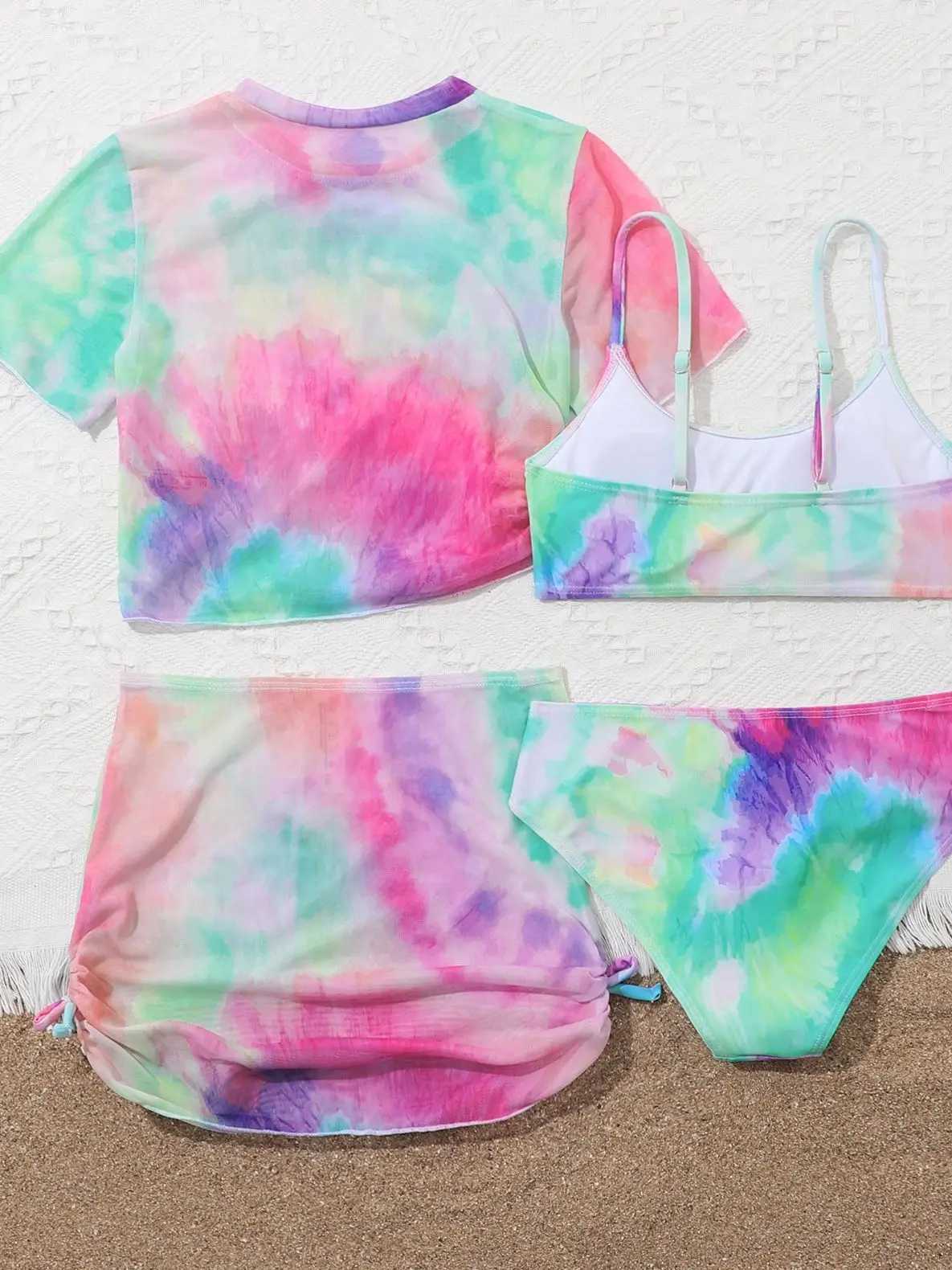 4 Pieces Bikinis Set Top Skirt 2023 Girls Swimsuit Kids Swimwear Female Children Bathers Bathing Swimming Swim Suit BeachwearXJ250214