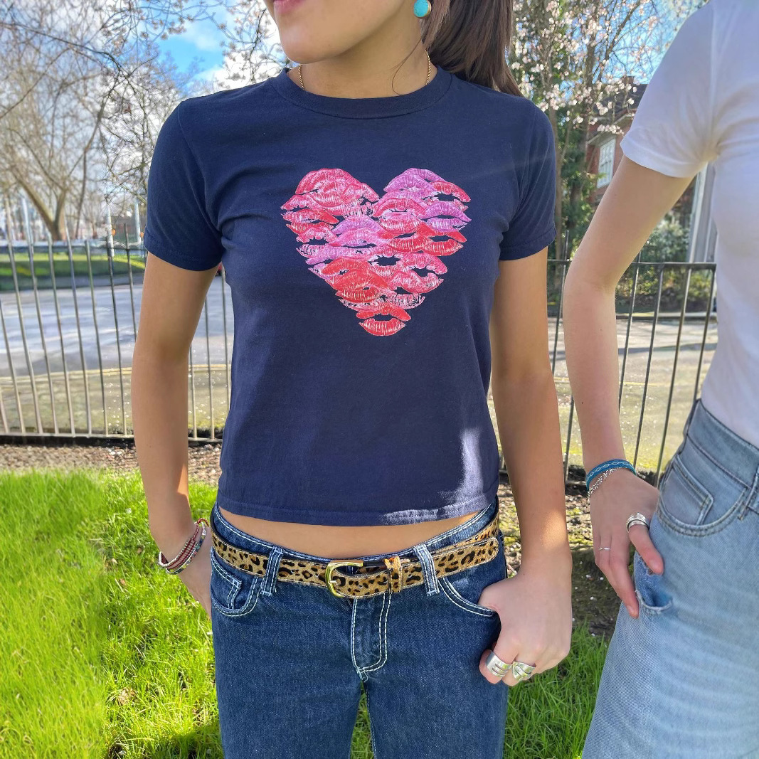 Designer Fashion Trend 2025 Spring/summer New Women Top Simple Lipstick Printed Slim Short Sleeve T-shirt