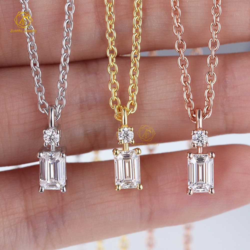925 Silver High Quality Custom Yellow Gold Plated D VVS Moissanite 4X6MM Emerald Cut Engagement Pendant Necklace for Women Men