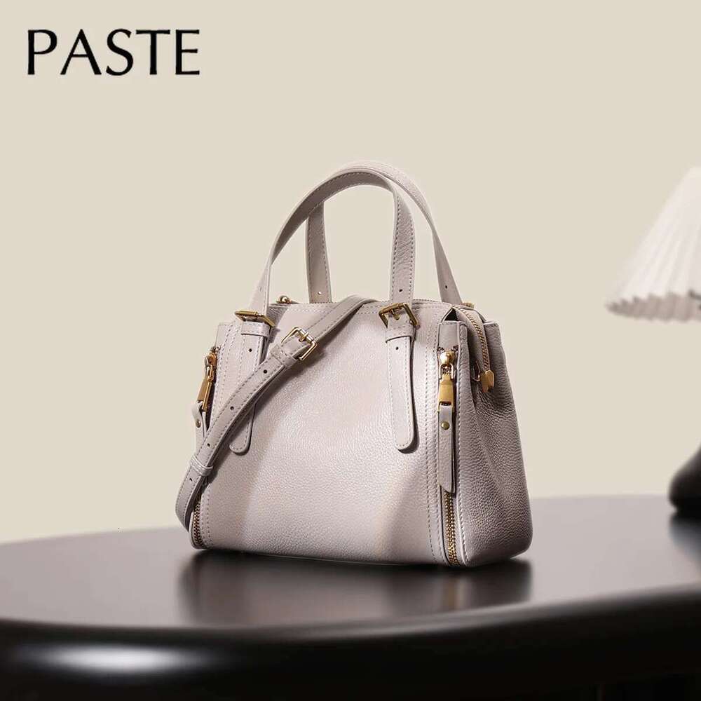 Classic Summer Double Zipper Design Hand Bags For Cowskin Leather Adjustable Handle Women Tote Shoulder Bag