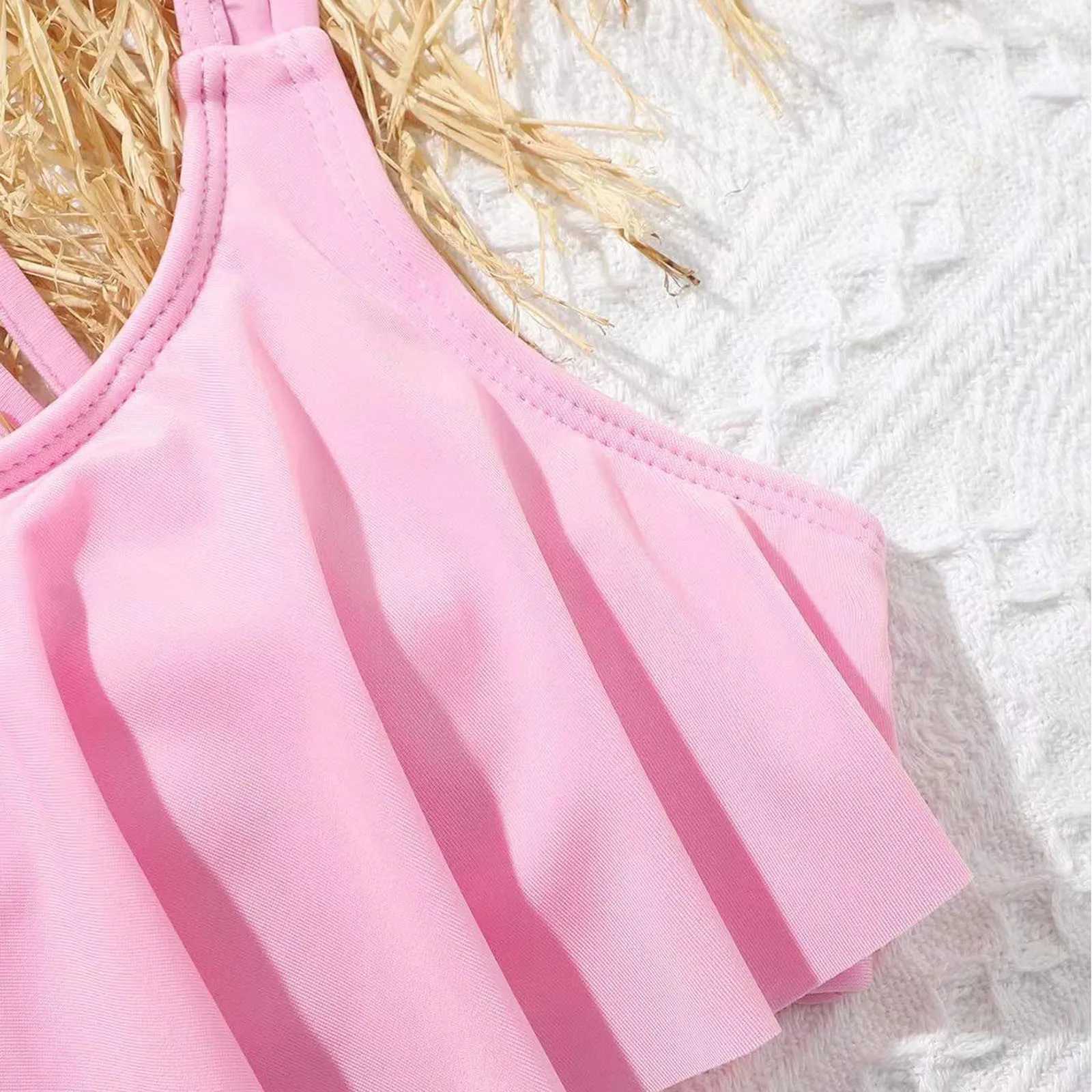 Kid Bikini Summer New Ruffles With Chest Pad No Steel Top + Tie Dye Swimming Trunks Fashion Girl Swimsuit Swim Suit GirlsXJ250214