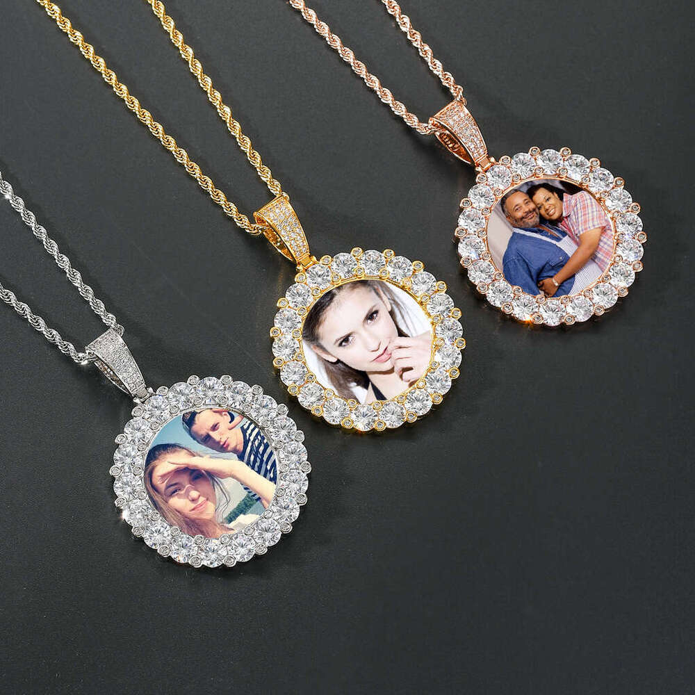 Frame Pendant DIY Private Couple Photo Commemorative Round moissanite Solid Hip Hop Necklace