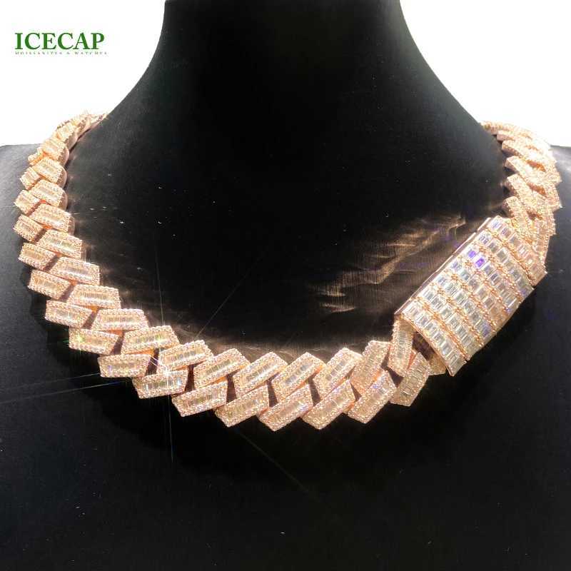 Fine Jewelry 925 Sterling Silver Baguette Cut Rose Gold Cuban Full Moissanite Link Necklace Hip Hop Rapper Bracelet