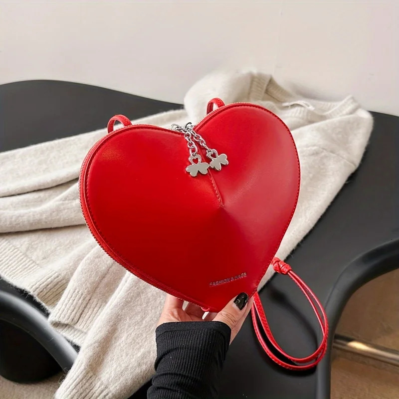 Western Style Womens Love Shaped Bag Valentines Day Solid Color Small Bag Textured Gift For Girlfriend 250207