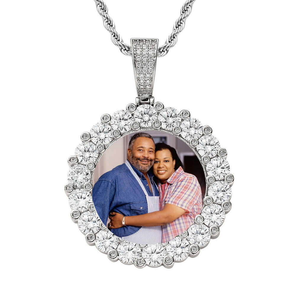 Frame Pendant DIY Private Couple Photo Commemorative Round moissanite Solid Hip Hop Necklace