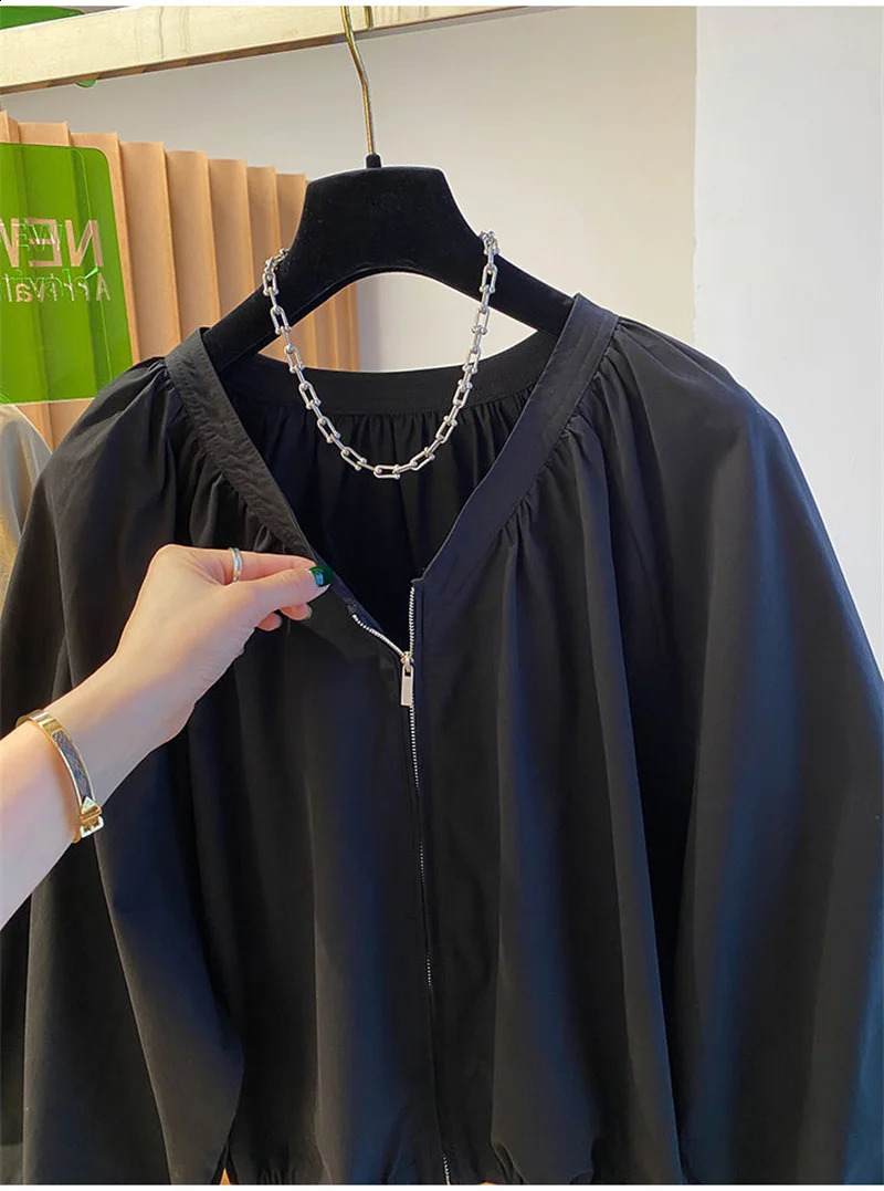 Spring Womens Jackets Fashion n Round Neck Long Sleeved Short Casual Pure Cotton Windbreaker Female Tops 250213