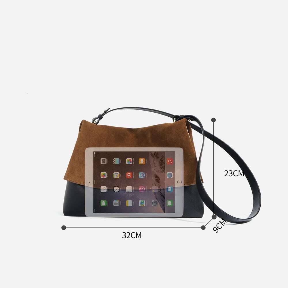 2023 Winter Suede Leather Women Underarm High Quality Retro Tote Bag Designer Female Cowhide Panelled Commute Handbag