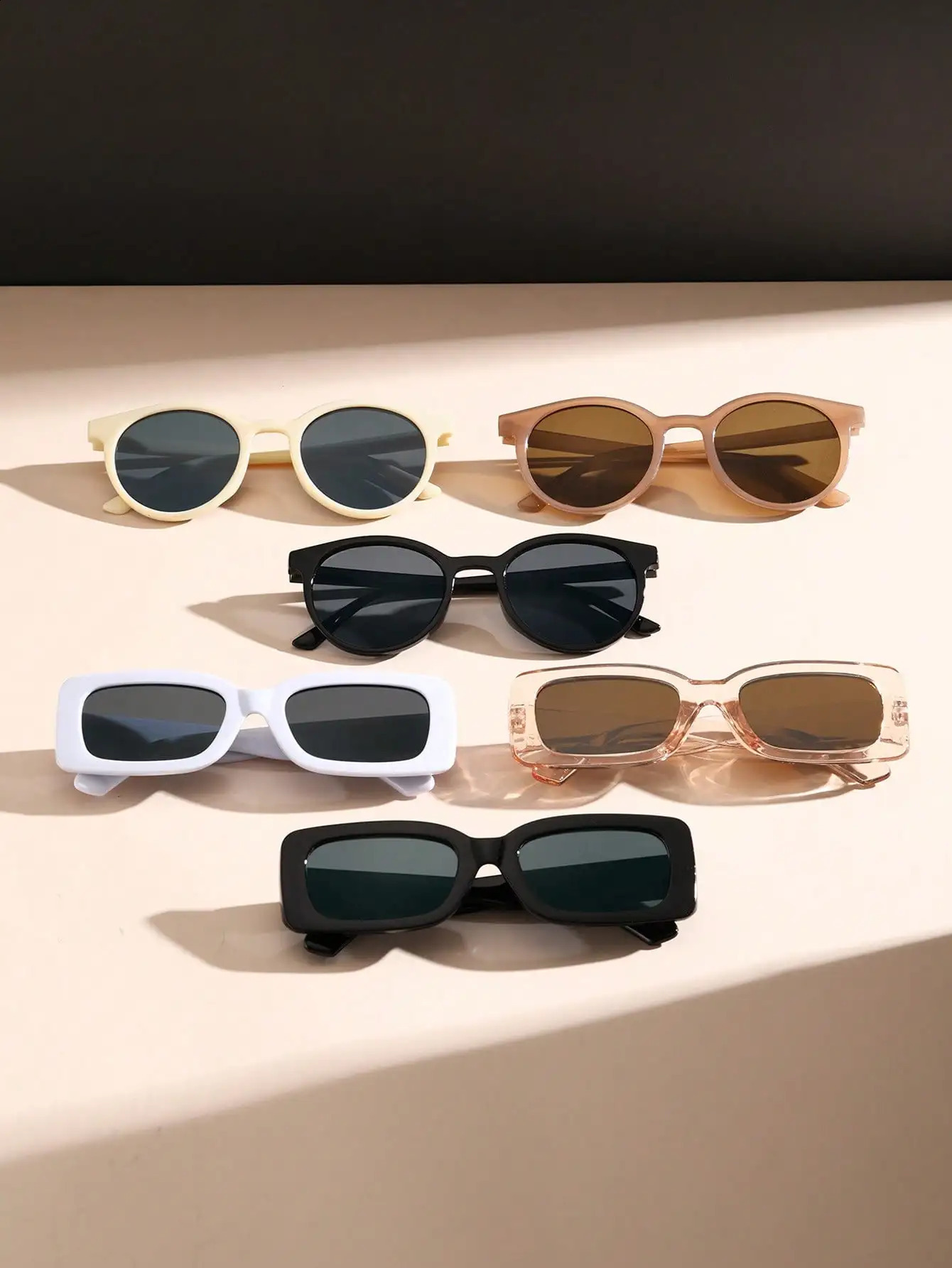 6PCS Unisex Round Square Plastic Frame Fashion Sunglasses For Outdoor Travel Hiking 250214