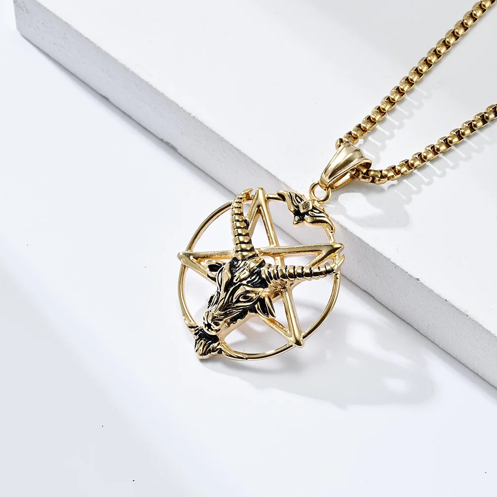 DARHSEN Men Stainless Steel Statement Pendant Necklace Baphomet Goat Satanic Satan Demon Devil Fashion Jewelry 250214