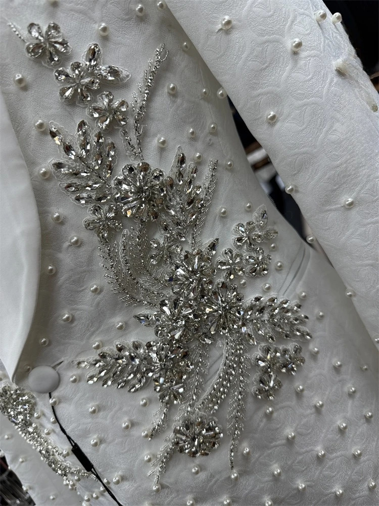 Pos Pearls Suit Set for Men Party Tuxedo Set 3-Pieces Blazer Vest Pants Crystals Mens Suits High Quality 250214