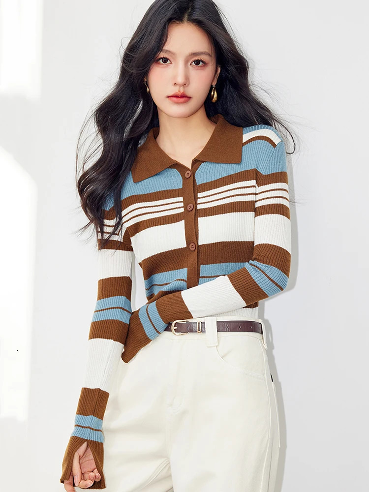 Korean Style Lazy Wind Striped Long Sleeve Sweater Cardigan Women Fashion Casual Knit Tops Harajuku Retro Sweaters 250211