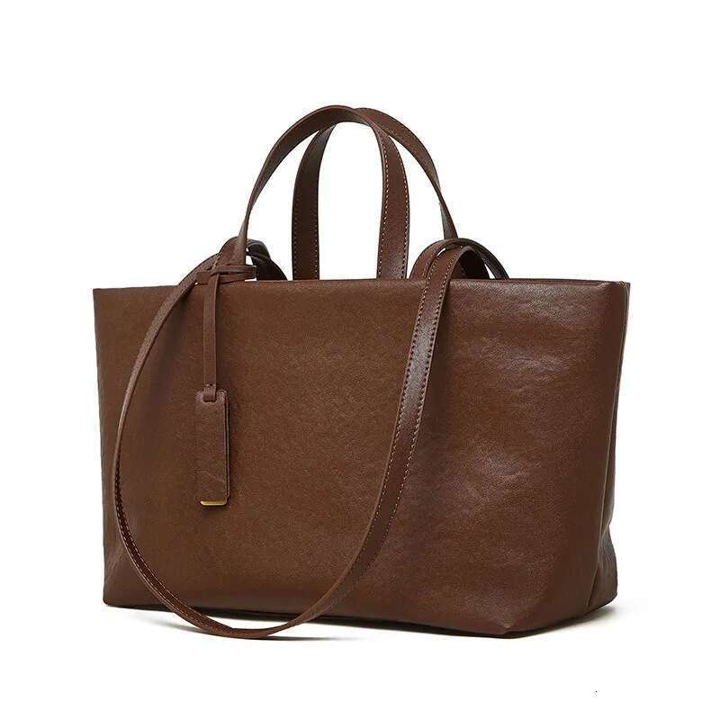 New Genuine Women's Shoulder Cowhide Tote Bag Niche Crossbody Retro Soft Leather Large Capacity