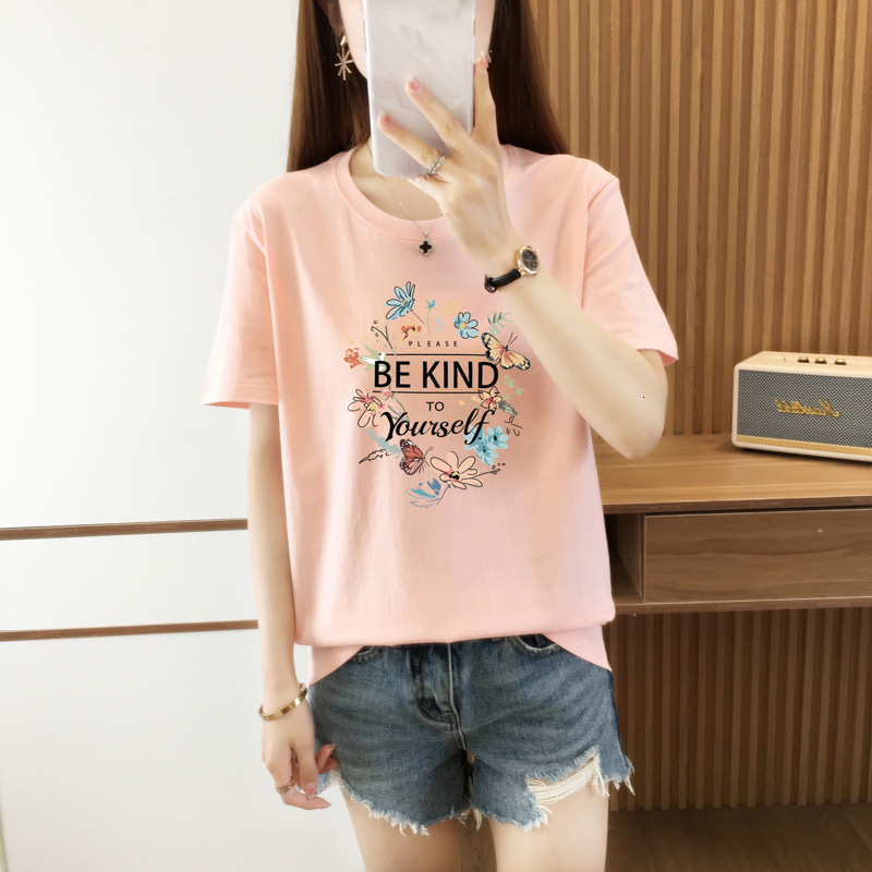 Summer Short Sleeved Printed Pure Cotton White T-shirt Designer Free Shipping Fashion Trend T-shirt Women's Top High-end Feeling Summer Plus Size