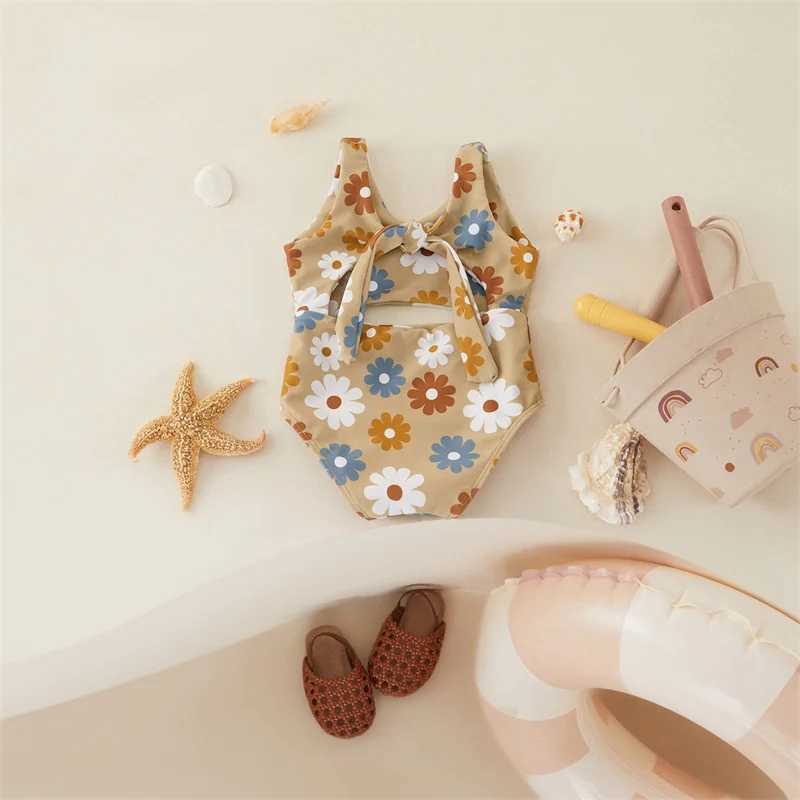 Tregren Baby Girl Swimwear Summer Floral Print Knot Cutout Sleeveless Swimsuit Toddler Bathing Suits Beachwear Infant MonokiniXJ250214