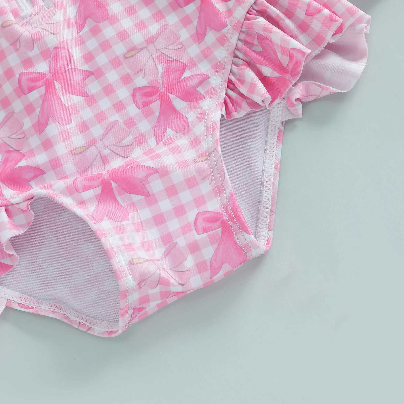 Princess Bow Print Toddler Girls Beach Wear Kids Rash Guard Swimsuits Zip Up Long Sleeve Stand Collar Baby Girls SwimwearsXJ250214