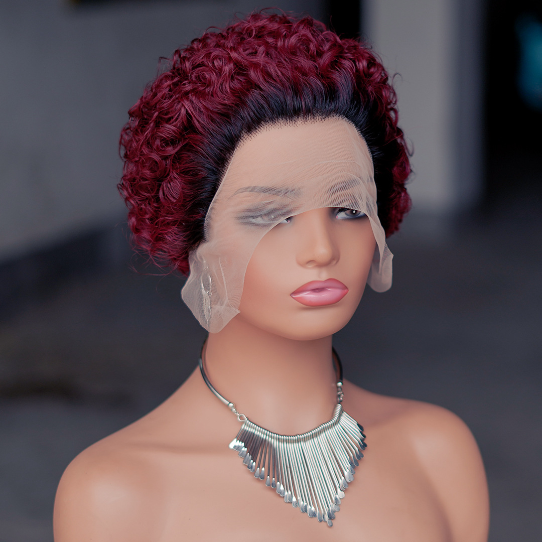 Pixie Wig Afro Curly 1B# 1B/27# 1B/30# 100% Human Hair 13X1 Lace Wig 613# 1B 99J Ombre Color