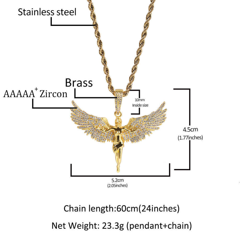 Jewelry neutral style gold studded angel wings men and women rap hip-hop necklace