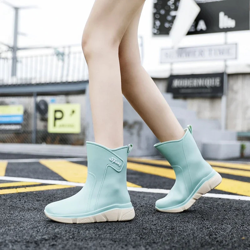 Womens mid calf rain boots adult work rubber shoes womens outdoor fishing anti slip all season rainy outdoor wear 250213