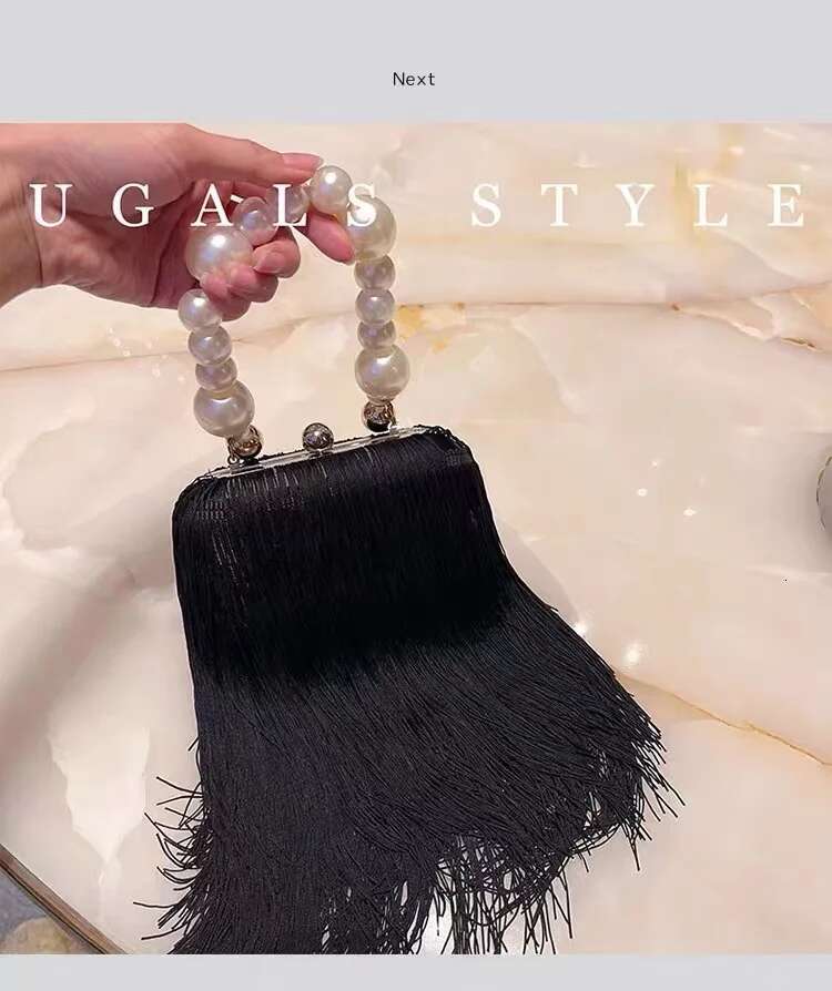 Fashion Long Tassel Women's Handbag Pearl Beading Handheld Evening Wedding Party Clutch Purse Shoulder Crossbody Bag Armpit