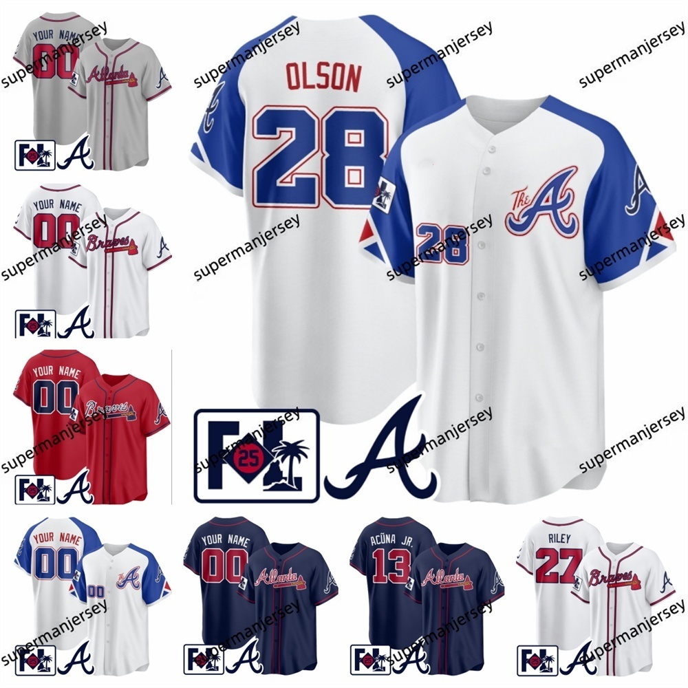 2025 baseball jersey All Stitched Ronald Acuna Jr. 13 Matt Olson 28 Austin Riley Austin Riley 27 Michael Harris II 23 Braves jersey