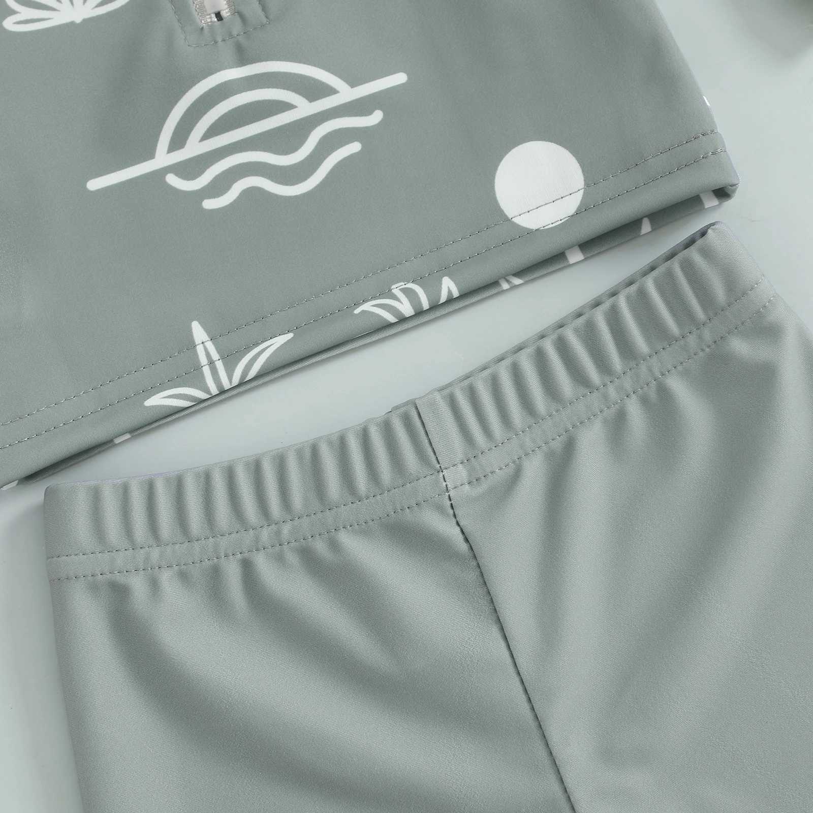 MISOWMNJOY Summer Children Boys Swimming Suit Fashion Rash Guard Swimsuit Tree Print Long Sleeve Zipper Tops with Shorts Hat SetXJ250214