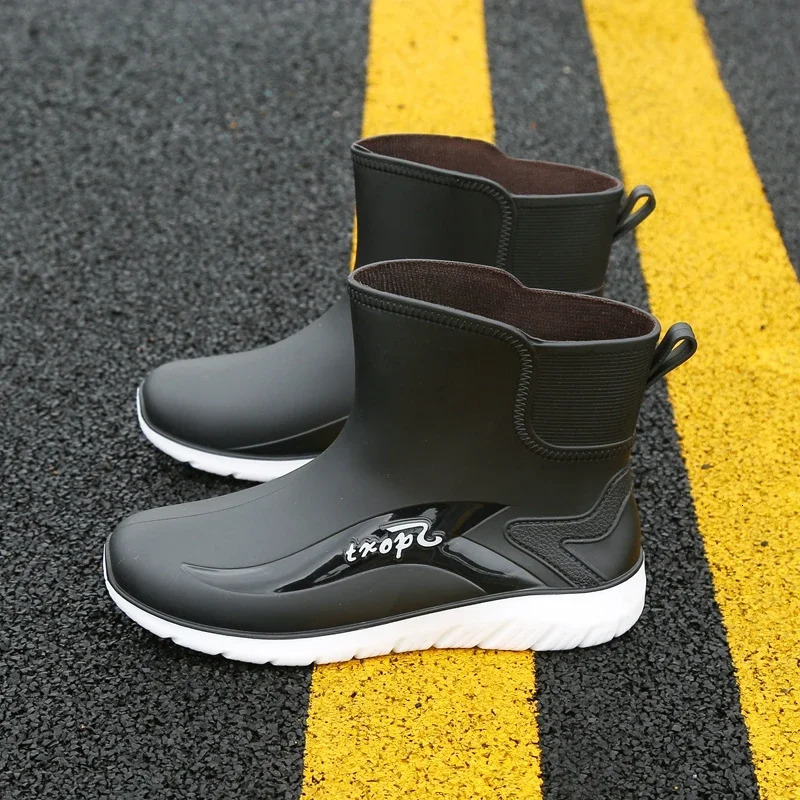 Cropped Rain Boots Mens Waterproof Kitchen Non-slip Work Hard-wearing Rubber Shoes Fishing Shoes Water Shoes 250213
