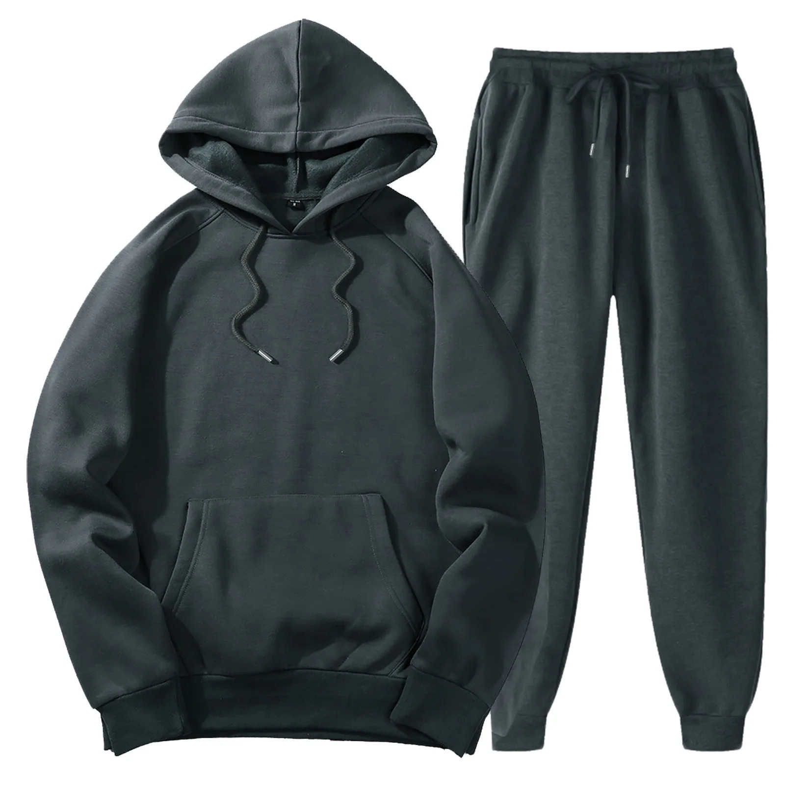Mens Black Grey Two Piece Hoodies Tracksuit Fashion Casual Hooded SweatshirtDrawstring Sweatpants Daily Streetwear 250214