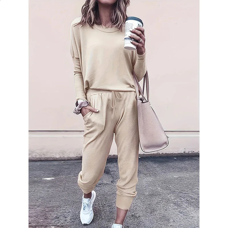 Women Tracksuit Spring Autumn Casual Solid Color Long Sleeve Loose Hoodies Female Fashion Oversize Sportswear Two Piece Set 250210