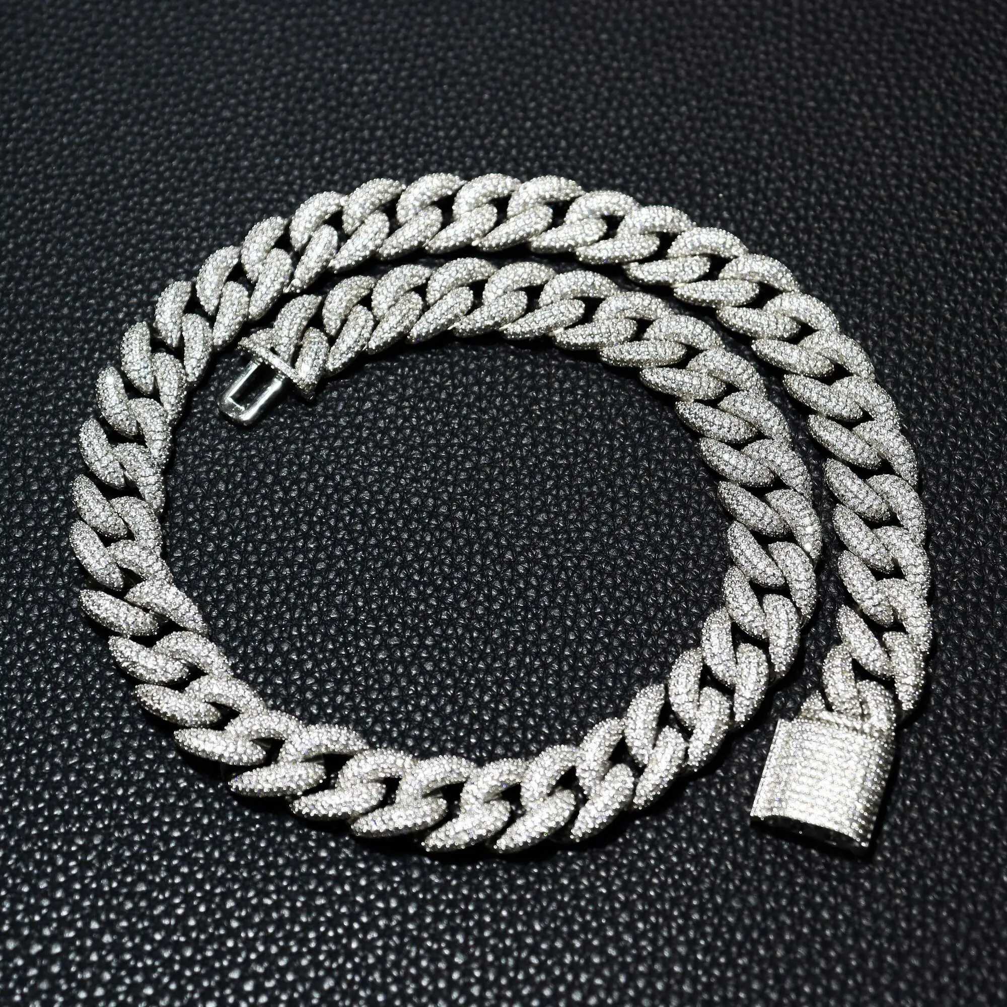 Hip Hop Jewelry 14mm Luxury Personalized Fine Jewelry 925 Sterling Silver Pearl Moissanite Cuban Link Chain