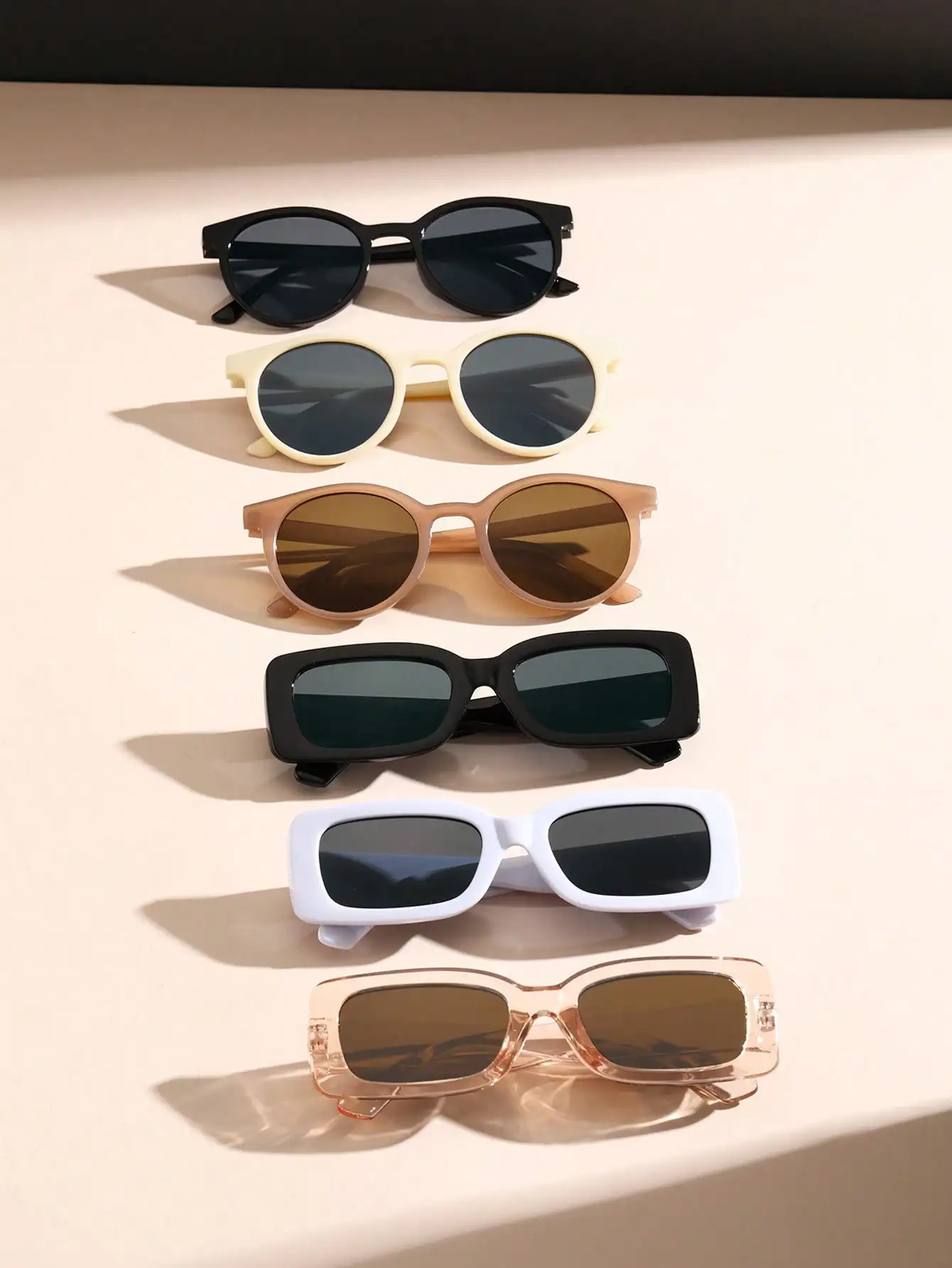 6PCS Unisex Round Square Plastic Frame Fashion Sunglasses For Outdoor Travel Hiking 250214