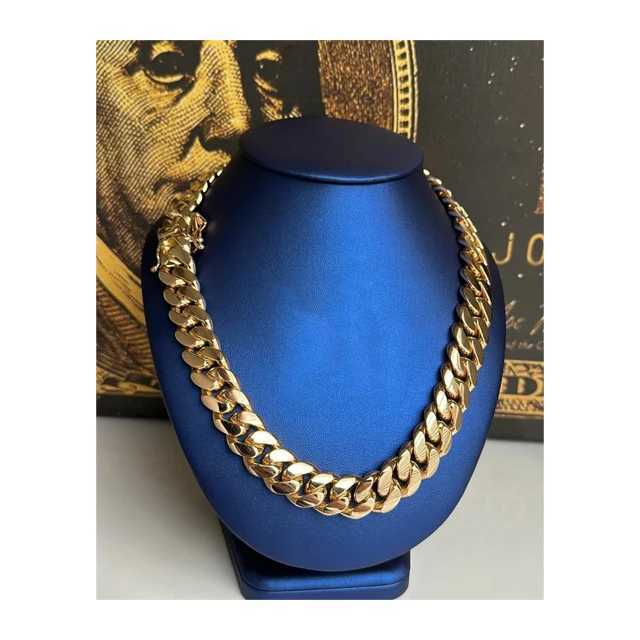 Handmade 18mm 22 Miami Cuban Link Chain 420grams Heavy Solid 925 Sterling Silver 14k Gold Plated Curb Hiphop Chain