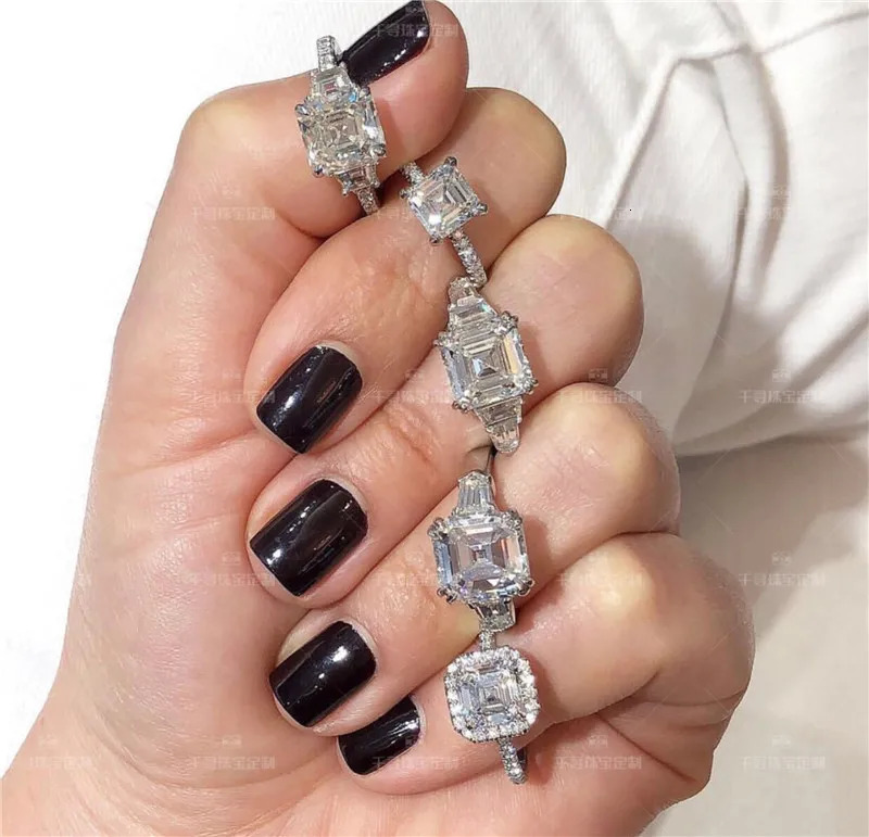 Vecalon Promise Ring 925 sterling silver Asscher cut 5ct AA Cz statement Wedding band rings for women Bridal Fine Jewelry 250214