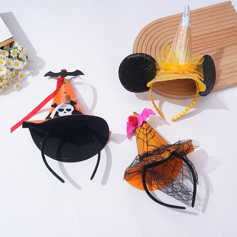 Magical Halloween Witch Hat Hair Band with Glittery Lace Detail - Perfect for Parties & Events