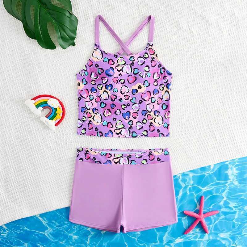 2025 Two Pieces Girls Swimsuit With Shorts Kids Swimwear Female Childrens Bathers Bathing Swimming Swim Suit Summer BeachwearXJ250214