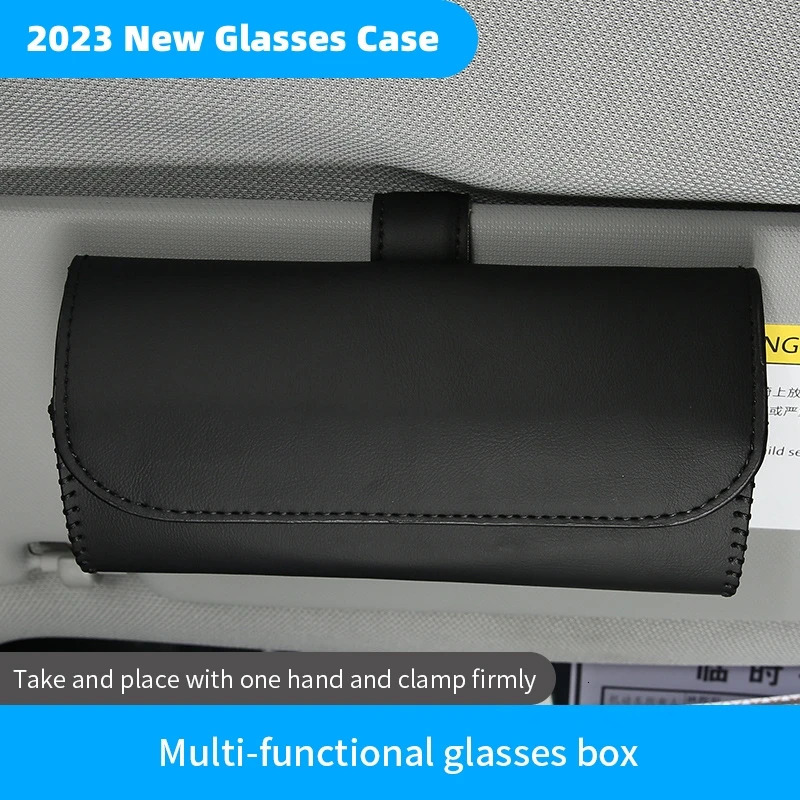 PU Leather Car Visor Sunglasses Case Clip Hanger Magnetic Fastener Sunglasses Holder Storage Box Eyeglasses Holder Car Interior 250213