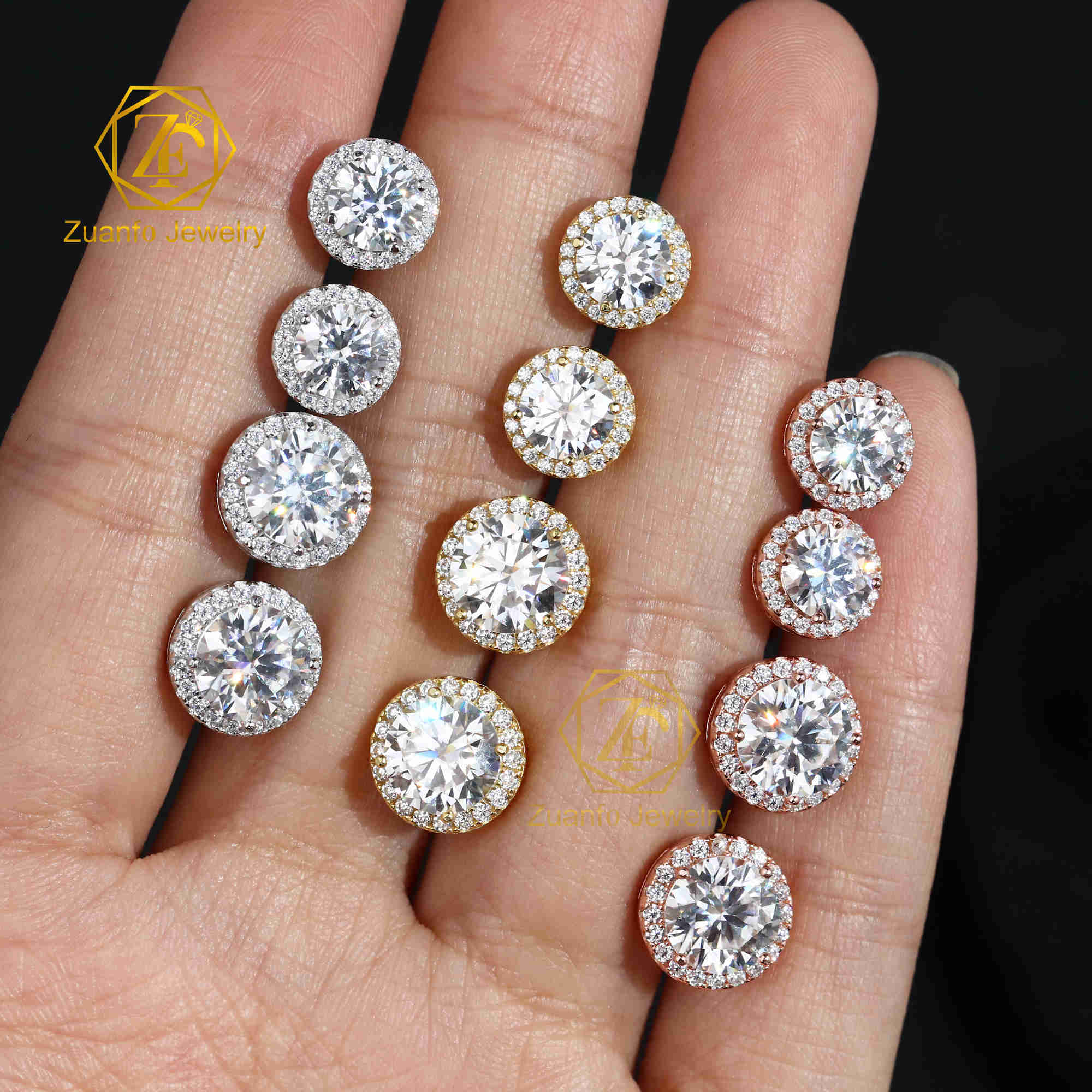 18k Gold Plated Trendy 925 Silver Moissanite Stud Earrings 1ct 2ct Lab Created Diamond Round Cut Women Earrings Wedding Gift