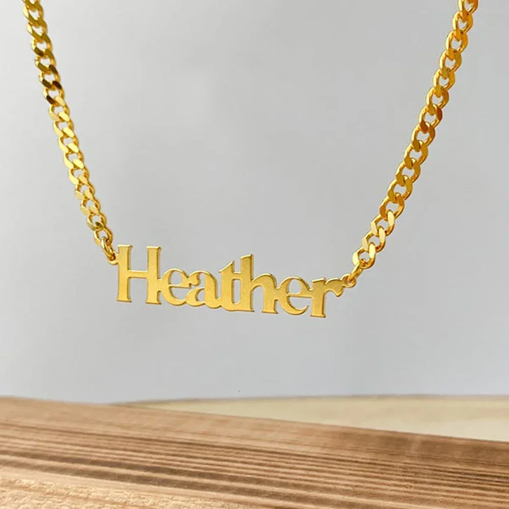 Customized Name Necklace for Women Mens Stainless Steel Cuban Chain Choker Personalized Nameplate Pendant Necklaces Jewelry Gift 250210