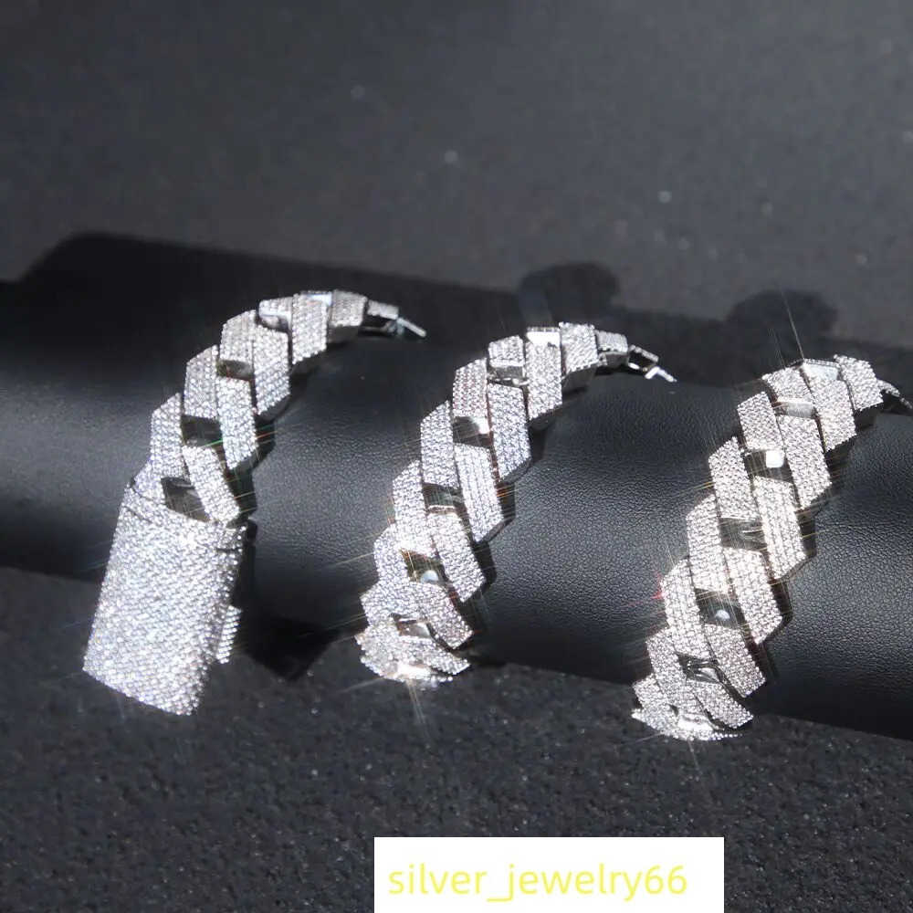 20 mm wide 4 Rows hiphop diamond Cuban Link Chain GRA Moissanite 925 sterling silver gold plate Fine jewelry necklaces bracelets