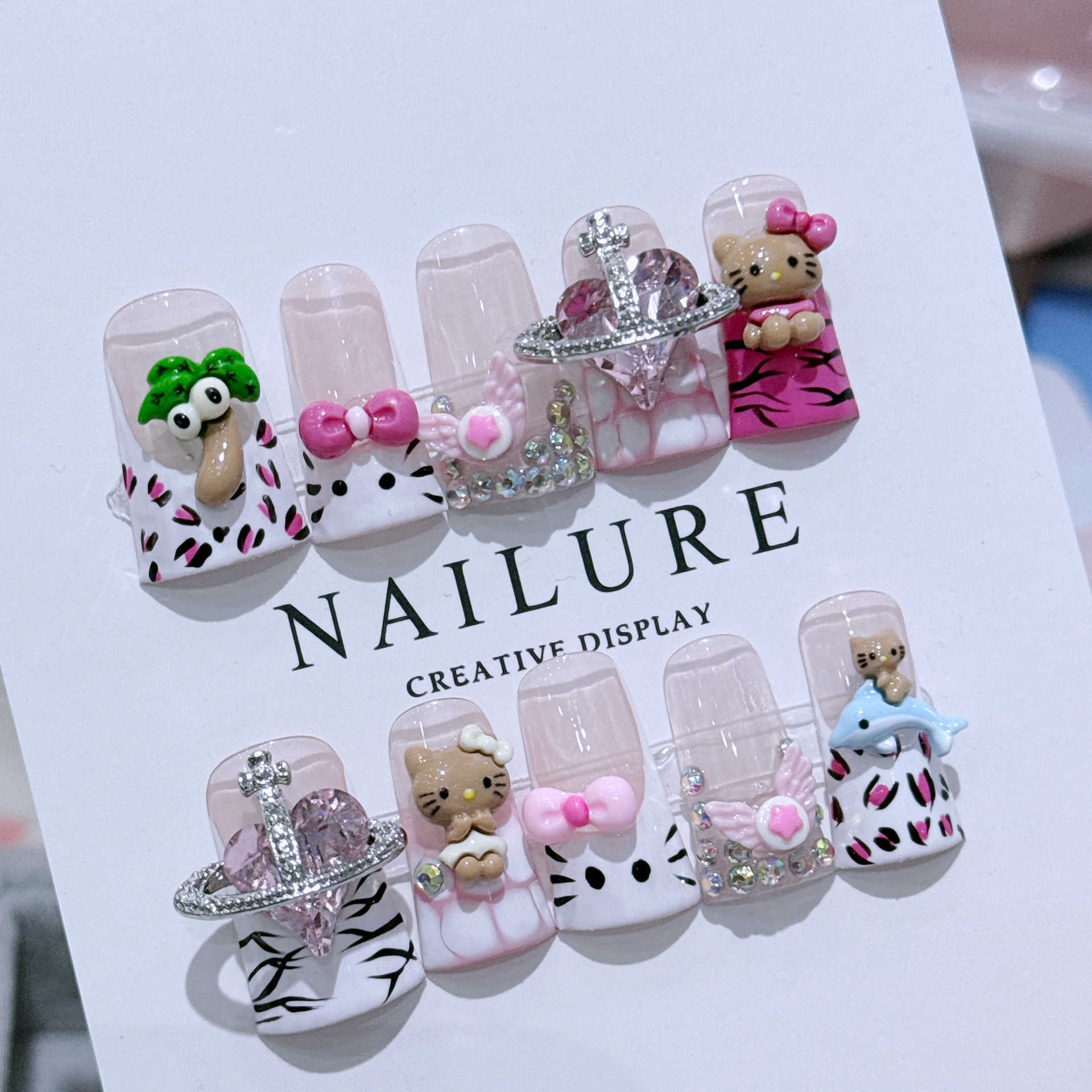 False Nails Duck billed nail art K door Duckbed=Forever Kitty French Hot Girl Cute Handmade Wearing Armor H25215