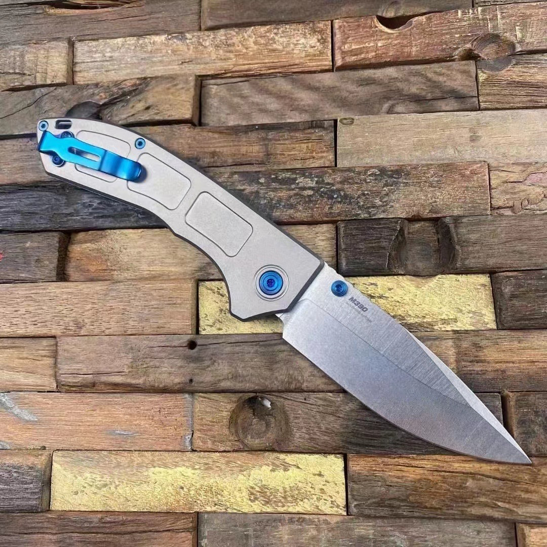 Hot 748 Narrows AXIS Folding Knife 3.14 M390 Satin Drop Point Blade, Gray Titanium Handles