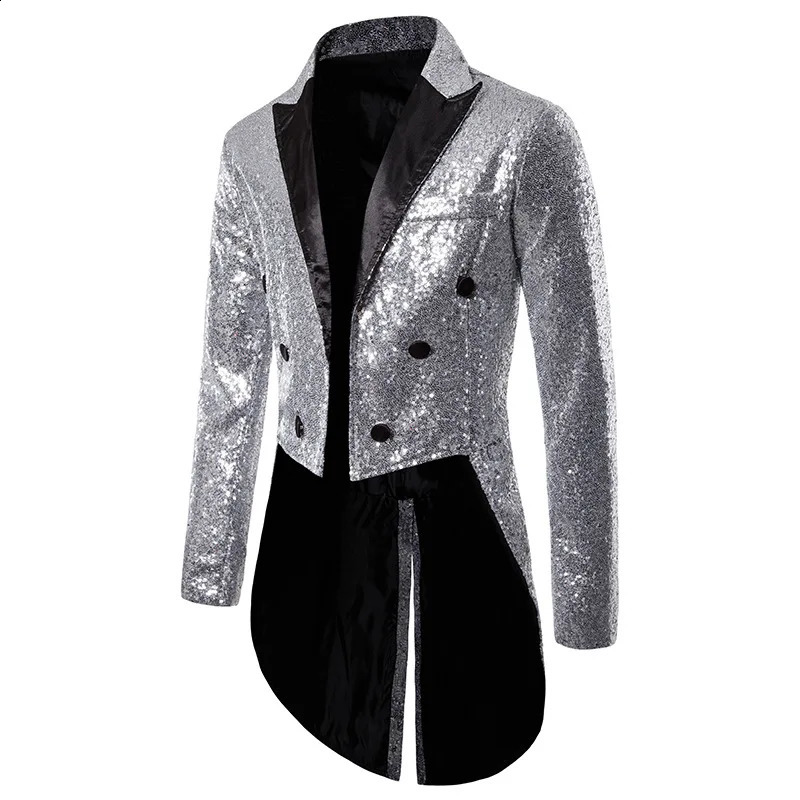 Happyjeffery Long Shiny Tuxedo Suit Blazer Jackets Men Sequins Party Dance Bling Coats Wedding Mens Gentleman Stage Suits B08 250214