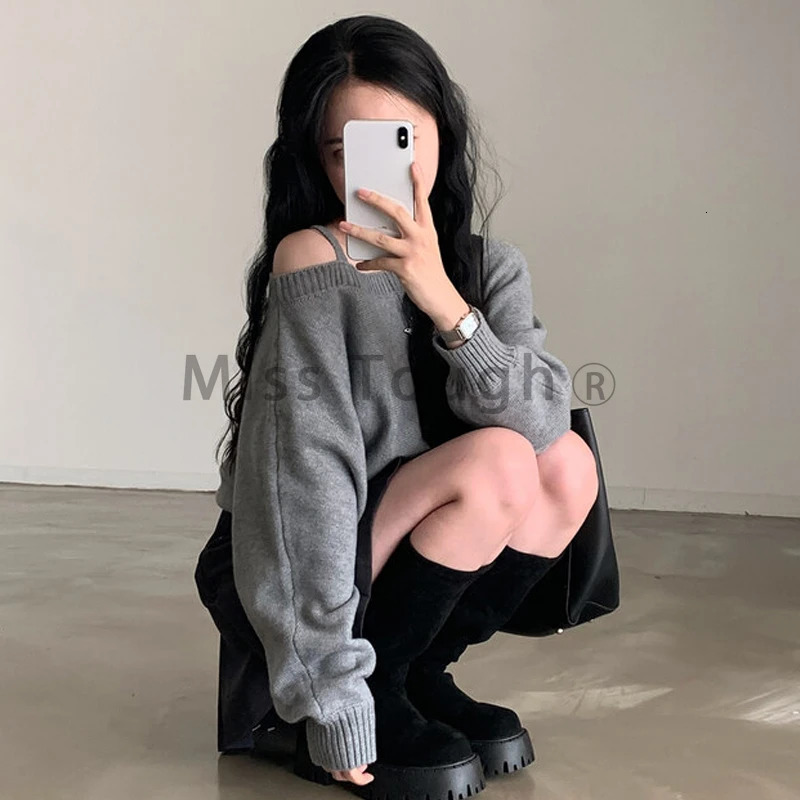 Winter Solid Retro Knitted Floral Womens Sexy Off Shoulder Sweater Fashion Y2k Top Womens Fashion Casual Clothing 250210