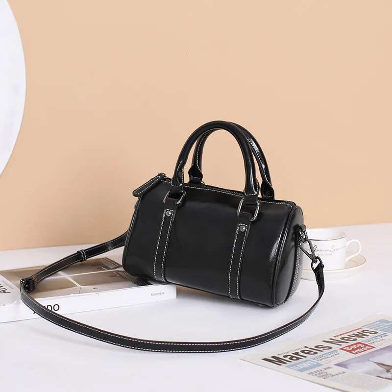 Wax Cowhide Crossbody Women's Bag Classic Texture Boston Pillow Bag