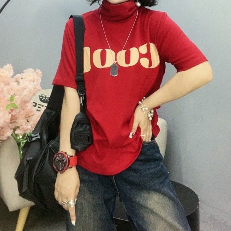 Designer Fashion Trend 2025 Autumn/winter Cotton Loose Versatile Top With Letter Design Sense Half Sleeve Bottom Shirt Women's Wear