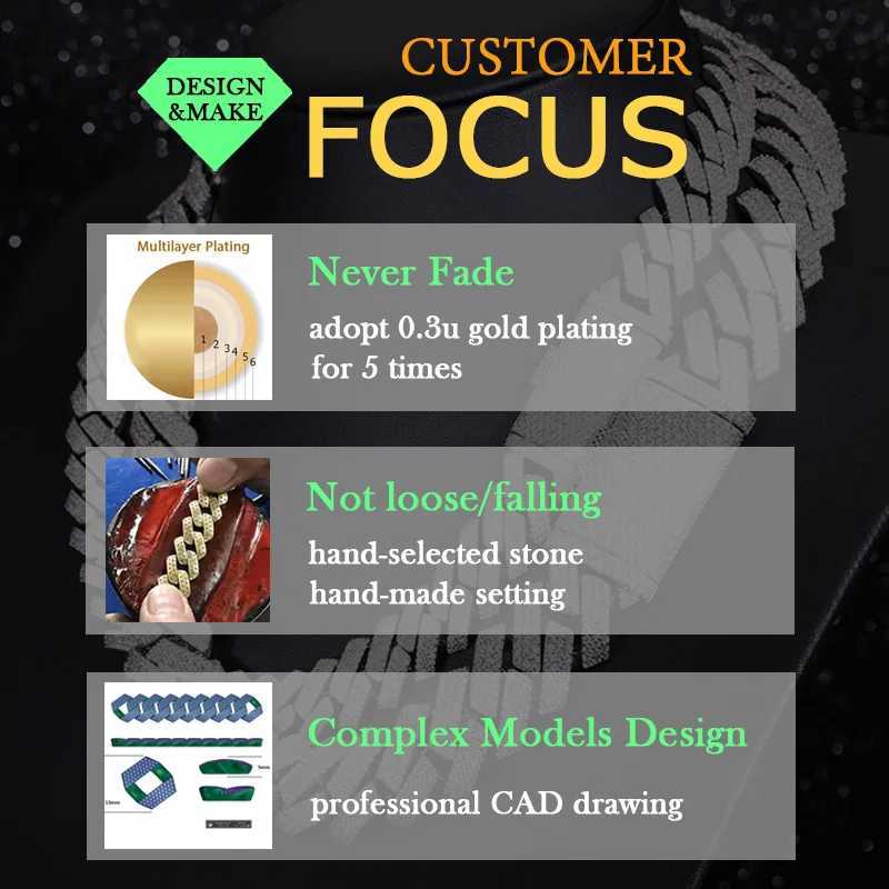 Heavy Silver White Gold 12 Wide Baguettes d Color Vvs Moissanite Necklace Cuban Link Chain for Hip Hop Jewelry