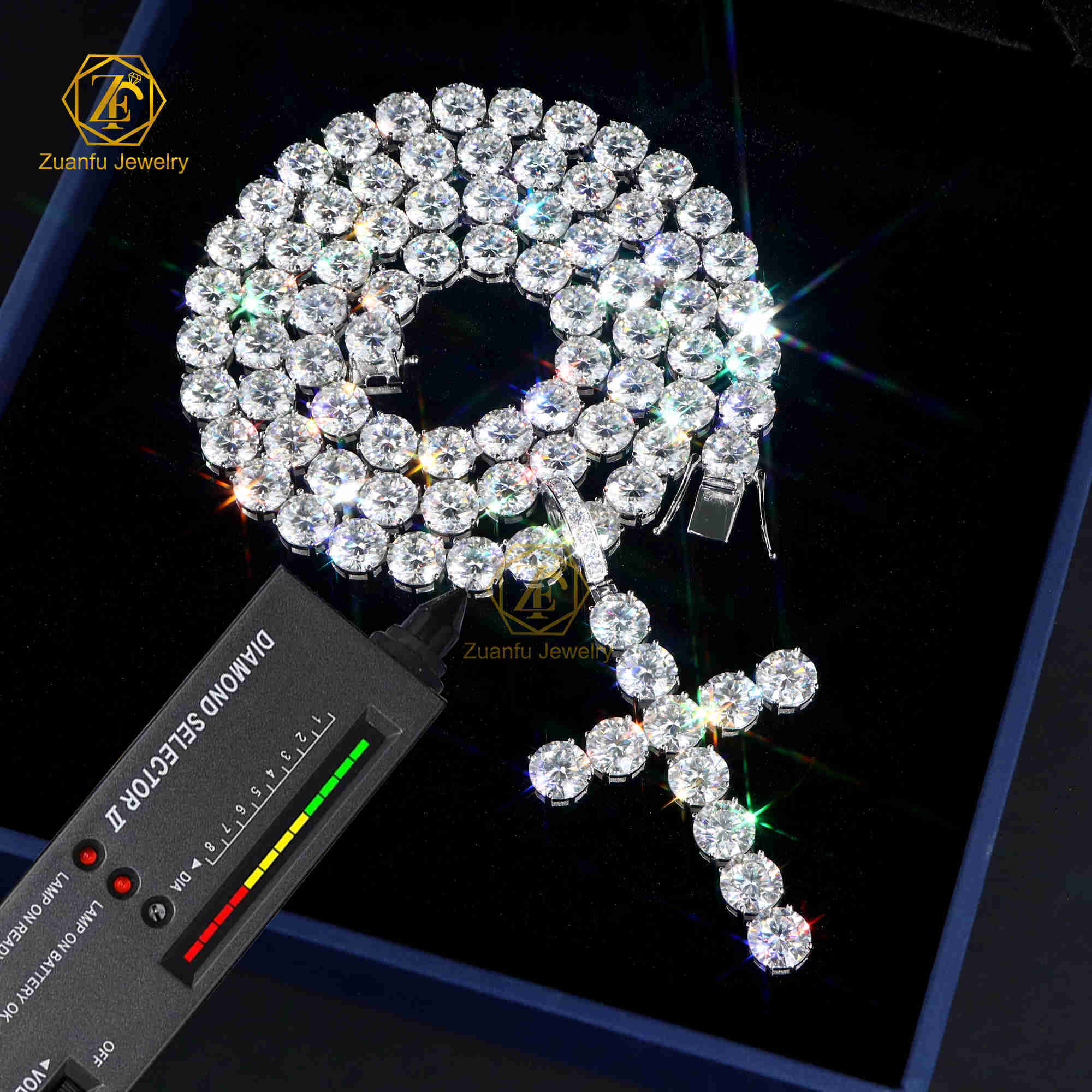 Wuzhou Factory Price Hip Hop Necklace S925 Silver GRA VVS Moissanite 10mm Tennis Link Chain with Pendant